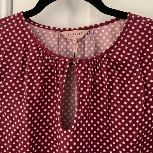 REBECCA TAYLOR Tailored Polka dot maroon tank top blouse size L key hole silk - Picture 6 of 9
